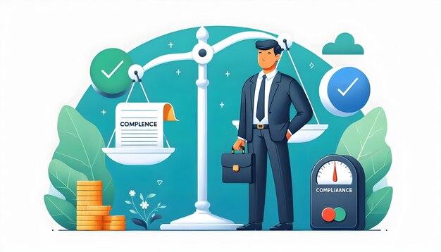 Flat Vector of isolated balance scale and document with the word Compliance concept as A vector desi